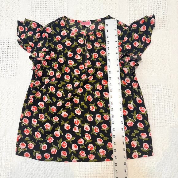 Kate Spade New York medium ditsy rosed flutter sleeve keyhole top TB2 2893 - Picture 2 of 10